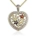 18k Yellow Gold Plated Ruby, Sapphire and Diamond Accent Flowers Heart Pendant