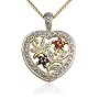 18k Yellow Gold Overlay Ruby and Sapphire Flowers w/ Diamond-Accent Pendant