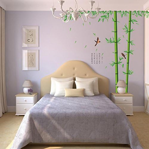 Large Green Bamboo Tree room Wall Stickers with Birds Home decor Vinyl Removable Murals Wall Decal