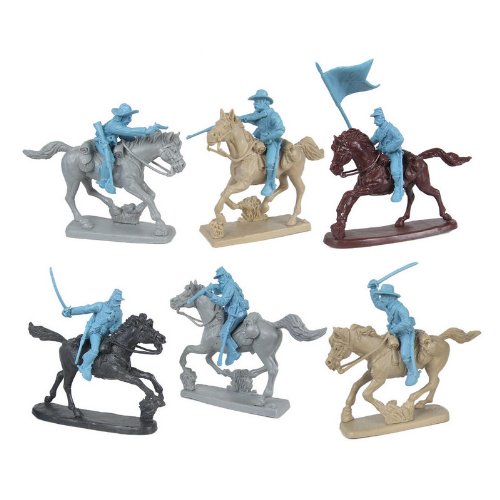 Civil War Charging Cavalry Plastic Army Men: LIGHT BLUE Set of 6 54mm Figures and 6 Horses - 1:32 scale