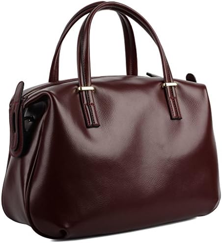 YALUXE Women's Doctor Style Leather Purse 10" Tablet Shoulder Bag Red