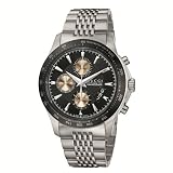 Gucci Men`s YA126214 G Timeless Chronograph Black Dial Steel Bracelet Watch