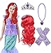 Princess Mermaid Wig Ariel Braid with Princess Tiara Necklace Gloves Princess Mermaid Ariel Dress Up Halloween Costume Cosplay Accessories for Kids Girls Red