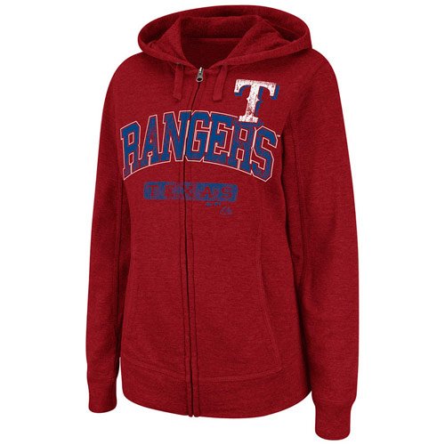 MLB Women's Texas Rangers Real Flava Long Sleeve Full Zip Hoodie (Athletic Red Pepper Heather, Small)
