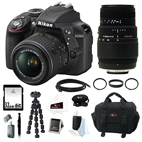 Nikon D3300 Digital SLR Camera with 1855mm Lens (Black) + Sigma 70