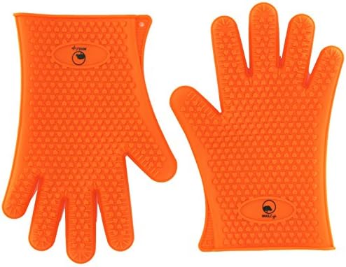 MASlife Silicone BBQ Oven Cooking Gloves- Heat Resistant - BBQ Grill- Waterproof, Camping, Indoor-Outdoor Grilling, High Temperature Work Gloves- Unisex - One Size Fit All- Orange(1 Pair)