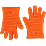 MASlife Silicone BBQ Oven Cooking Gloves- Heat Resistant - BBQ Grill- Waterproof, Camping, Indoor-Outdoor Grilling, High Temperature Work Gloves- Unisex - One Size Fit All- Orange(1 Pair)