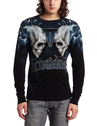 Throwdown by Affliction Mens Torched Thermal Tee, Black, XX-Large