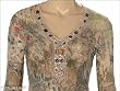 David Cline V-Neck Printed Lace w/ Beaded Necklace