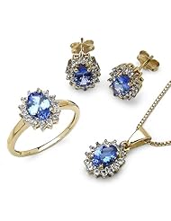 4.70 ct. t.w. Genuine Tanzanite & White Topaz 14k Gold Plated Silver Set
