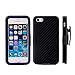 iPhone SE, iPhone 5S iPhone 5, Carbon Fiber Textured Black Heavy Duty Hybrid 3 Layer Belt Clip Holster Case for Apple iPhone 5S iPhone 5 iPhone SE by Cazle