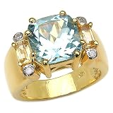5.70 Carat Genuine Blue Topaz, Citrine & Diamond Ring