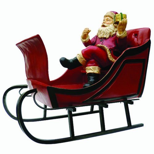 Santas Workshop 1228 24.375 in. Outdoor Fiberglass Santa and Sleigh Steel Runners
