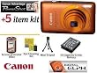 Canon PowerShot SD1400 IS Digital ELPH Camera (Orange) 14.1MP With The Canon Complimentary Accessory Kit Includes Spare Extended Life Battery Pack, LCD Screen Protectors + Flexible Mini tripod + More