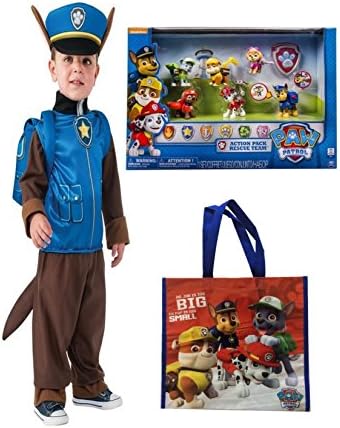 Paw Patrol Action Pack Rescue Team SKye, Rocky, Ryder, Marshall, Chase,Rumble With Storage Tote & Paw Dress Up Costume