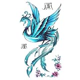 King Horse Tattoo sticker female waterproof blue phoenix pattern peony