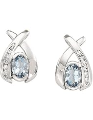 14K White Gold Aquamarine and Diamond Earrings -- LIFETIME WARRANTY