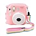 Mudder Clear Pink Hard Shell Protective Cover Case for Fujifilm Instax Mini 8/ 8+ Instant Film Camera with Rainbow Shoulder Strap
