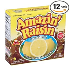 Amazin' Raisin Lemon Flavored Raisins, 6-Count Boxes (Pack of 12)
