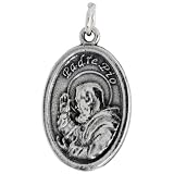 Sterling Silver Padre Pio of Peitrelcina Oval-shaped Medal Pendant, 7/8 (23mm) tall