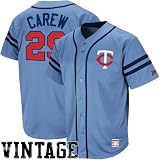 MLB Majestic Rod Carew Minnesota Twins Throwback Heater Jersey - Light Blue (Small)