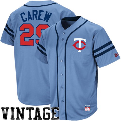 Majestic Rod Carew Minnesota Twins Throwback Heater Jersey - Light Blue (Small)