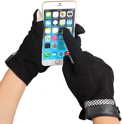 Coromose Men Wool Gloves Touch Screen Winter Motorcycle Warm Gloves (Black)