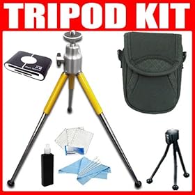 Mini Tripod Kit For Canon Powershot SD1100 IS, SD1200 IS, SD1300 IS, SD1400 IS Point And Shoot Digital Camera Includes 4 Inch Extend to 7 Inch Heavy Duty Mini Tripod (Yellow) + USB 2.0 All in one Memory Card Reader + Deluxe Camera Case + Screen Protector (3Pack) + More