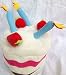 Plush White Hat, Pretend Play, Dress Up, Birthday Cake with Candles and Strawberries, Vanilla Strawberry Cake
