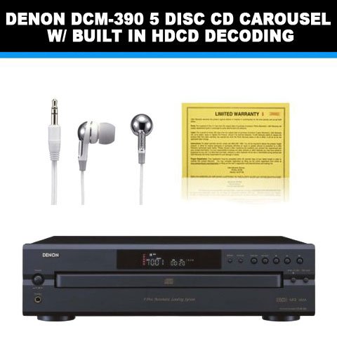 Denon DCM-390 5 Disc CD Carousel w/ Built in HDCD Decoding + In-Ear Headphones + 1 Year Extended Warranty