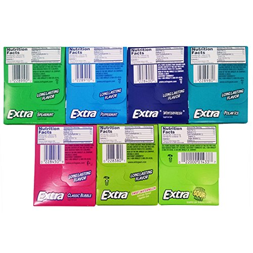 Extra Sugar Free Chewing Gum Variety Pack 14 Packs 7 Flavors from