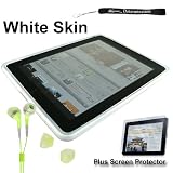 iPad Silicone Skin Brand New White fits snuggly + Includes a 4-inch eBigValue (TM) Determination Hand Strap + Inti-Glare Screen Protector For IPad Tablet ( All Models ) + Fashion Earbud Headset Headphones 3.5mm In-Ear Stereo ( Green )