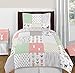 Sweet Jojo Designs 4-Piece Coral, Mint and Grey Woodsy Deer Girls Kids Childrens Twin Bedding Set