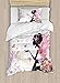Ambesonne Butterfly Duvet Cover Set Twin Size, Abstract Silhouette of a Girl with Pink Wings and a Floral Dress in Spring Fairy Theme, A Decorative 2 Piece Bedding Set with 1 Pillow Sham, Multicolor