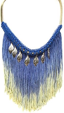 Fashion Native Fringe Fabric Bohemian Bib Plate Statement Necklace Gold Tone
