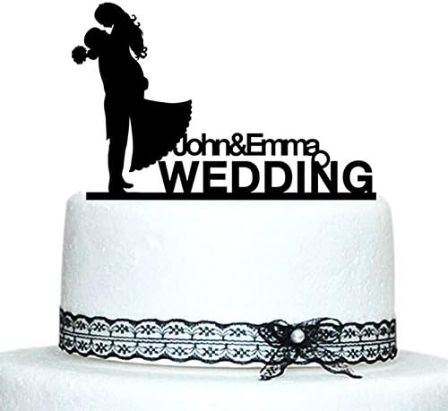 Buythrow Wedding Cake Toppers Bride and Groom Silhouette Personalized Name Mr and Mrs Acrylic Wedding Cake Topper