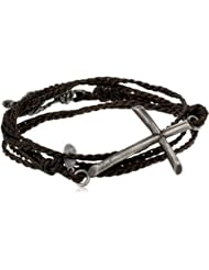 M.Cohen Handmade Designs Silver Cross On Triple Wrap Brown Braided Wax Cord Bracelet