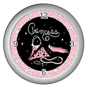 Silver Wall Clock of Princess Accessories (Purse, Gloves, Pearl Necklace, Beautiful, Cartoon, Disney, Barbie, Fairy, Island, Magical, Belle, Cinderella, Costume, Doll, Wedding)