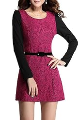 Above the Knee Shift Empire   Waistline Belted Cotton Long Sleeves Party Dress/Tunic/Mini Dress 