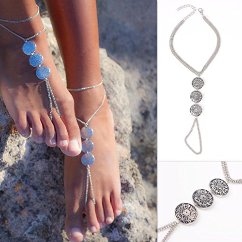 Laimeng Vintage Boho Silver Plated Charm Anklet Foot Chain