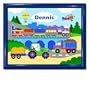 Olive Kids Trains Planes and Trucks Large Framed Art- Gloss Navy Frame