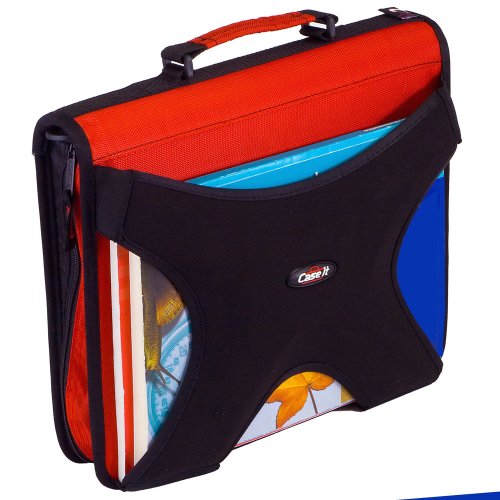 Case-it W350,  2 Inch Round Ring Zipper Binder with Book Holder on Front, 1 unit, Red, Size - 13 X 12 X 3 inch