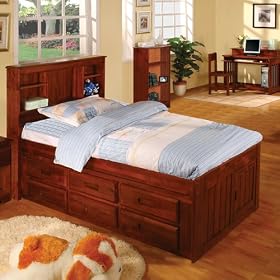 Merlot Bookcase Captains Twin with 12 Drawers