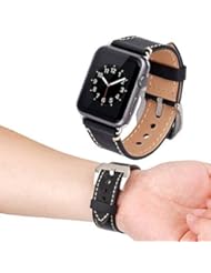 Wireless: Apple Watch Band, Tirnga? Iwatch Genuine Leather Crazy Horse Handmade Vintage Replacement Watchband Straps Wrist Band with Classic Metal Clasp Buckle & Connectors & Sport & Edition 42mm Black - Tirnga