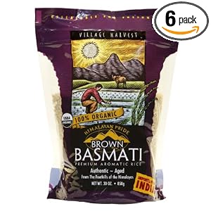 Village Harvest Organic Brown Basmati Rice Premium Aromatic Rice, 30-Ounce Bags (Pack of 6)