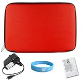 Red Hard Cube Nylon Carrying Case for Amazon Kindle 2 which INCLUDES Wristband, Screen Guard, and Wall Charger