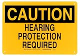 Brady 22408 10 Height, 14 Width, B-401 Plastic Black On Yellow Color Ear Protection Sign, Legend Caution Hearing Protection Required