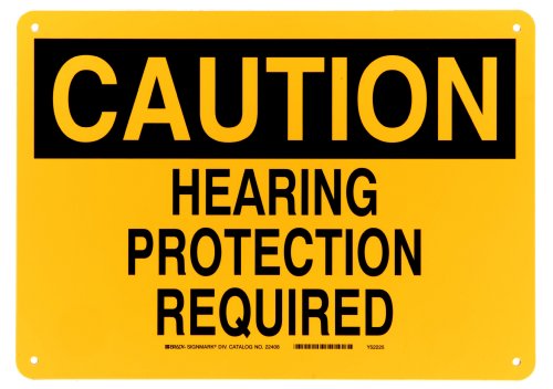 Brady 22408 10 Height, 14 Width, B-401 Plastic Black On Yellow Color Ear Protection Sign, Legend Caution Hearing Protection Required