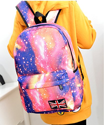 MiCoolker(TM) Star Galaxy Vintage Unisex Oxford Backpack School Bag Union Jack College Laptop Bags Rucksack for Teens Girls Boys Students Outdoor Travel UP to 15" laptop Pink