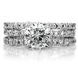 Angitas Cushion Cut CZ Wedding Ring Trio Set .925 Genuine Engagement Sterling Silver Anniversary Ring Band Gift Boxed Size 10